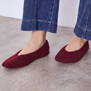 Vivaia Margot 2.0 Ballet Flat Square Terry Boucle Fuzzy Knit Comfy Burgundy 8.5